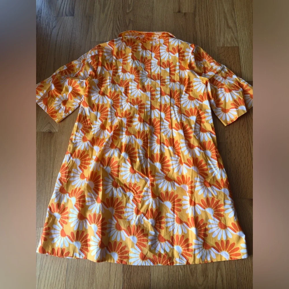 Anthropologie Maeve printed v neck tunic dress in orange daisy floral - Picture 3 of 6